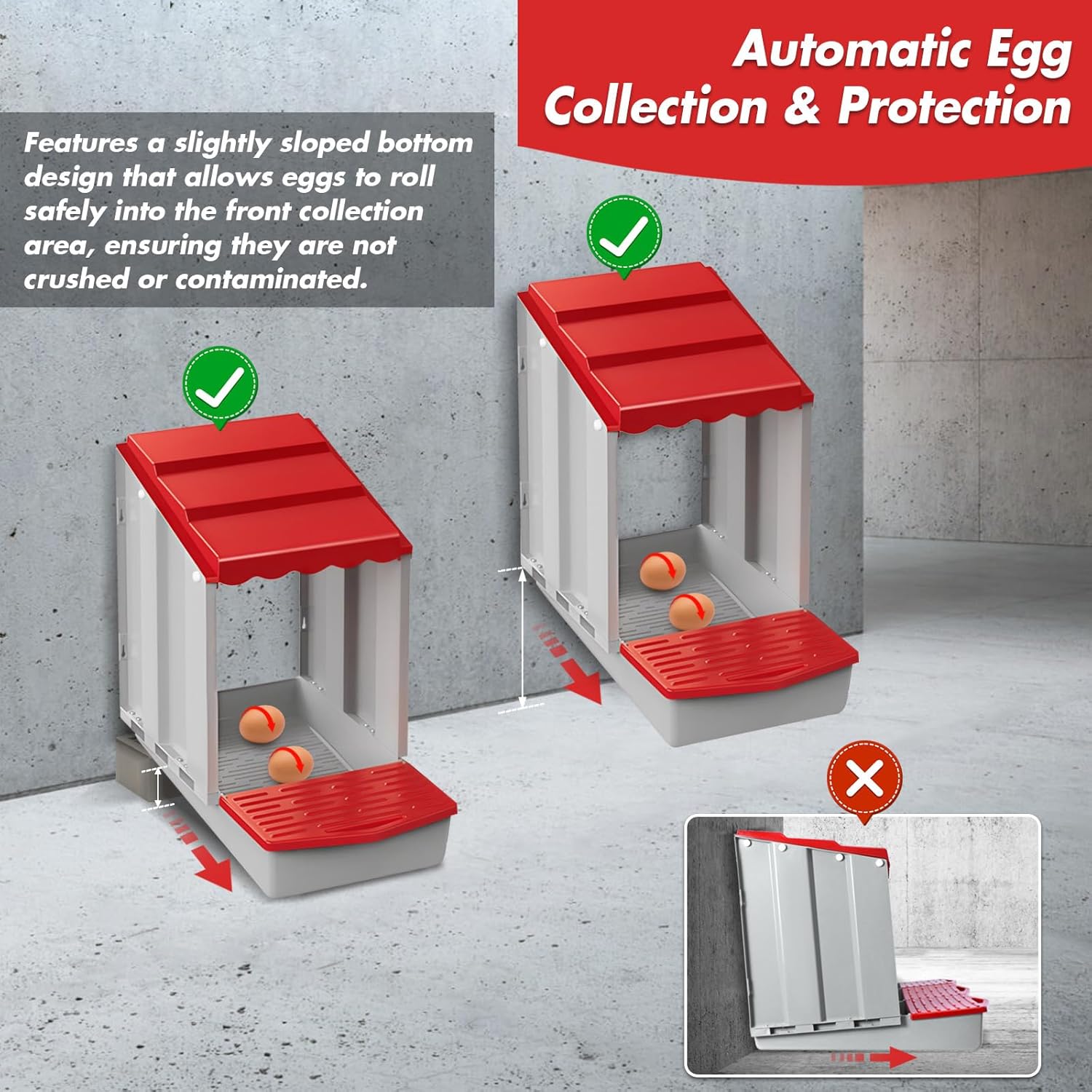 Chicken Nesting Boxes,3 Hole Nesting Box for Chicken Coop, Rolling Egg Collection and Protection Nesting Boxes