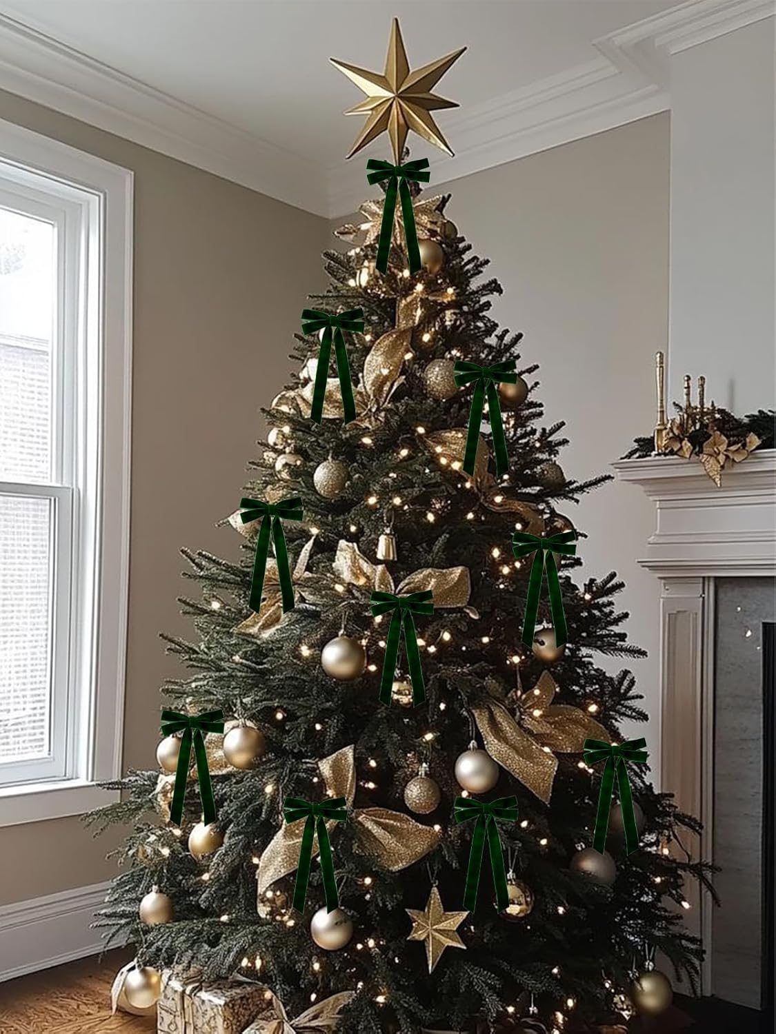 12 Pcs Christmas Green Velvet Bows for Gift Wrapping, 5.1" × 10.2" Twist Tie Bowknot Premade Ribbon Bows for Bouquets Invitations Baskets Crafts Wreaths Wedding Christmas Party Decorations - Image 3