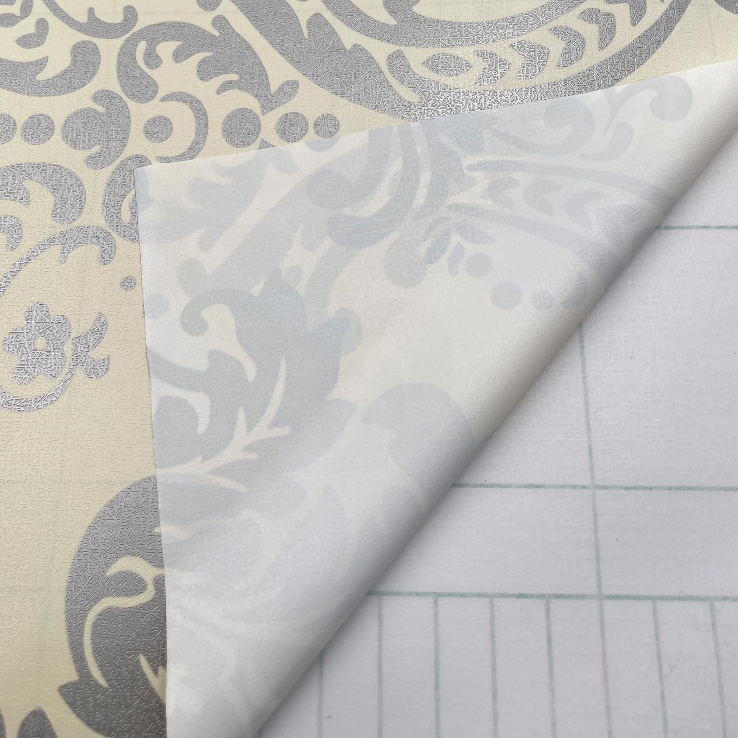 LovingWay 14.7 feet Wallpaper Roll Vintage Shelf Liner Self-Adhesive 17.7x177 Inch Drawer Covering PVC Paper Upgrade Old Furnitures Looking Grey Damask