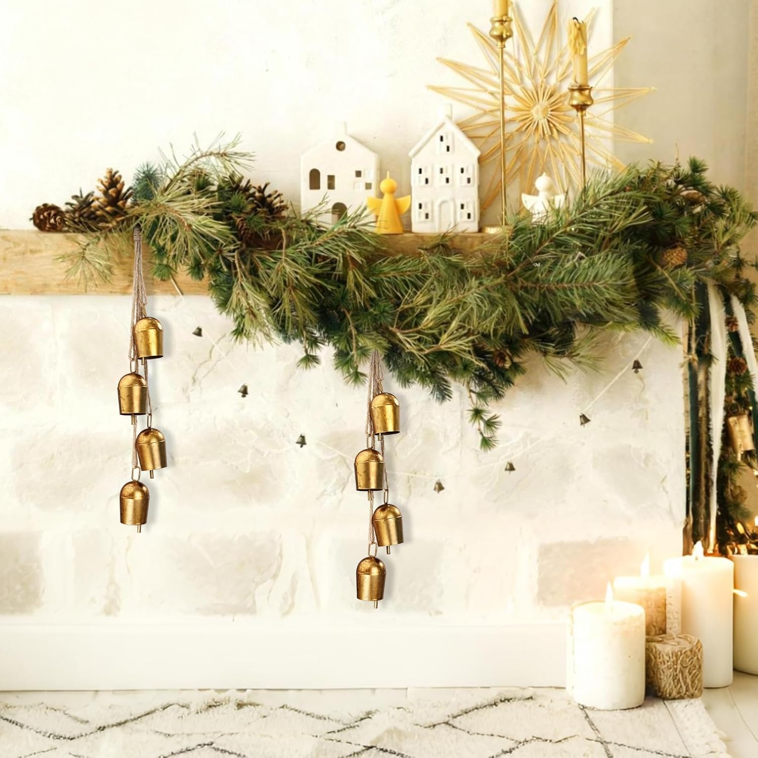 Christams Bells with Hanging Rope,Rustic Decorative Cow Bells for Weddings, Parties, and Christmas DIY Wreaths, Home Decor