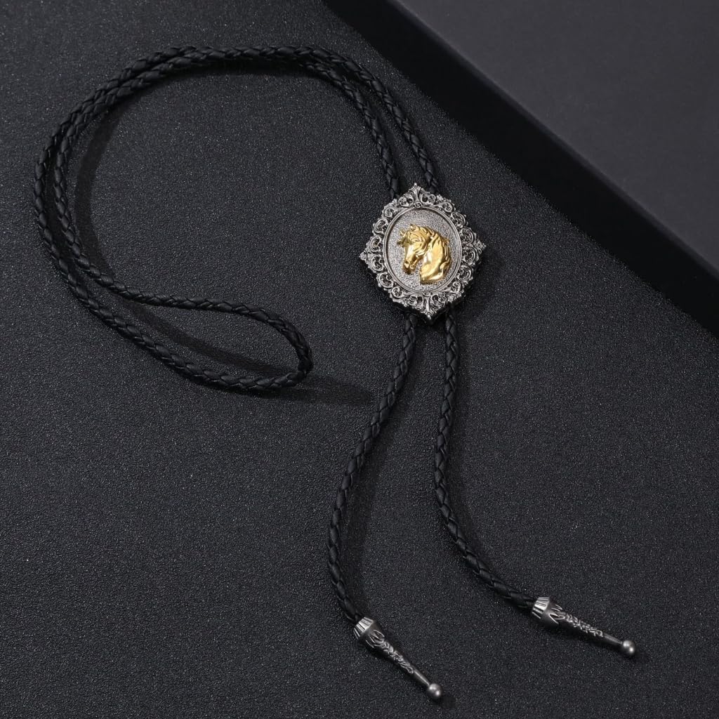 Cravatte da Cowboy, Collana con Ciondolo Forma di Distintivo Mucca e Cavallo