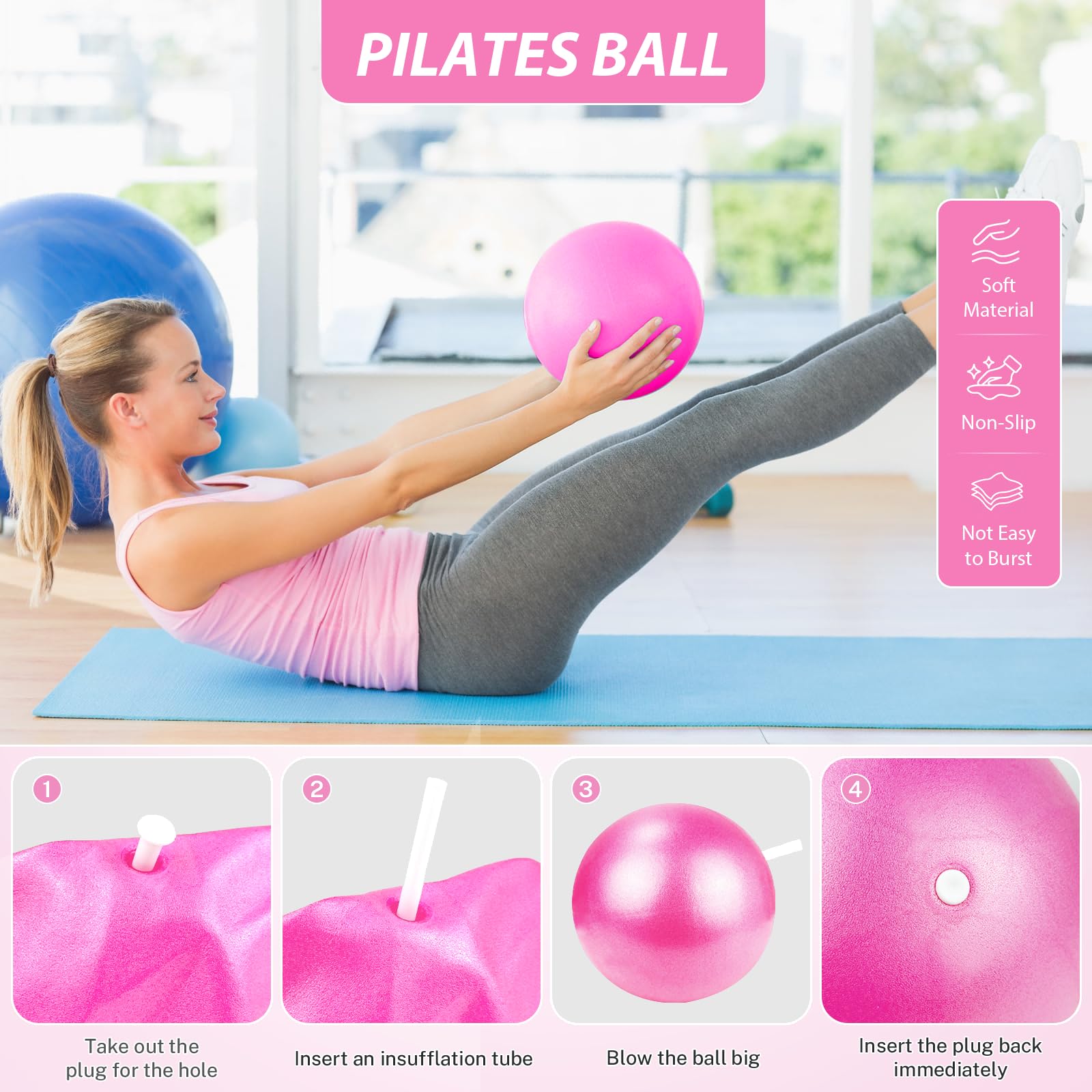 Jazcimdo Pilates Set 10-teilig | Mit Ball, Ring, Widerstandsbändern | Für Zuhause, Fitness, Stretching