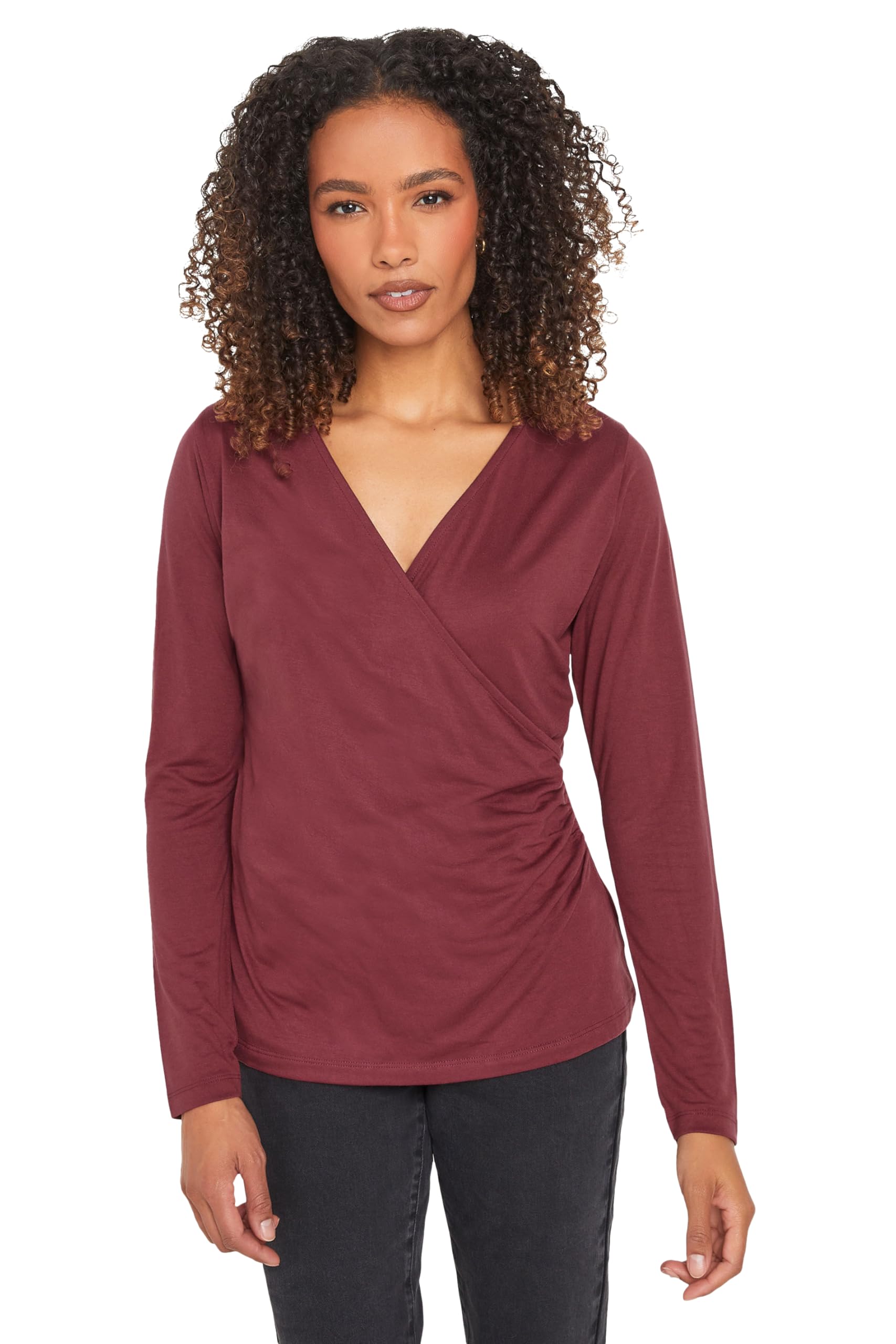M&Co Red Premium Long Sleeve Wrap Top V-Neck Stretch Fabric Size 14
