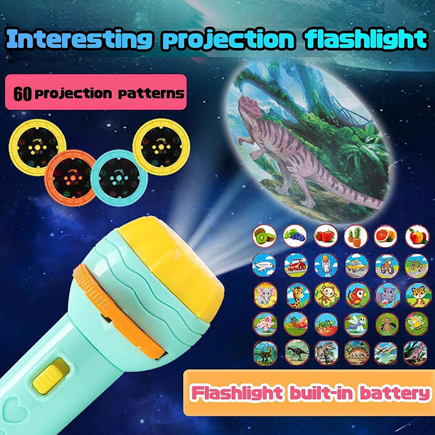 KANAKADHARA Mini Projector 3 Slides 24 Patterns Flashlight Torch | Kids Projection Light Toy Education Learning Night Light Before Going to Bed | Best Gift for Kids Sleeping Story Toys (Multi picture) 4