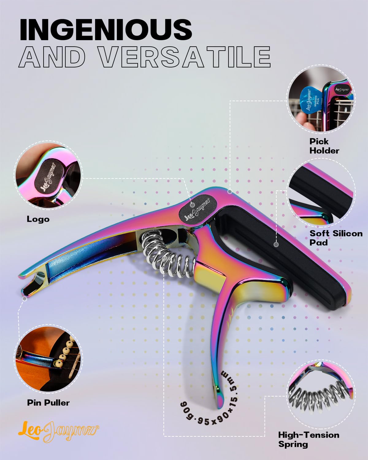 Leo Jaymz Heavy Duty Guitar Capo for Acoustic/Electric Guitars, Guitar Clip made of Zinc Alloy Metal - Image 3