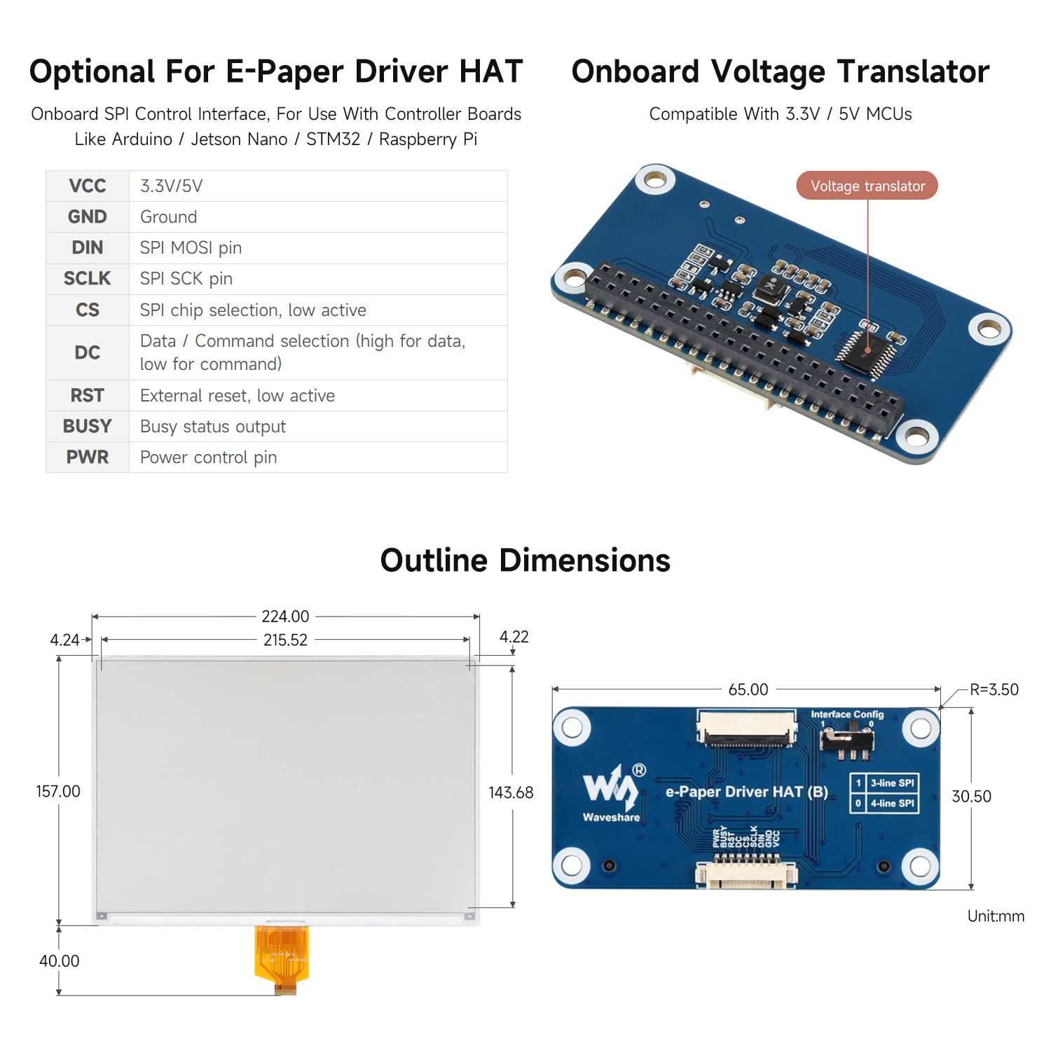 Waveshare 10.2inch e-Paper Display (G), e-Ink Display, 960x640, Red/Yellow/Black/White, SPI Interface, with e-Paper Driver HAT, Compatible with Raspberry Pi 5/4B/3B/CM3/3+/4