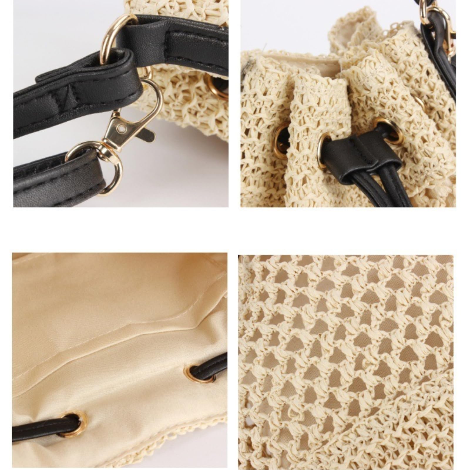 Borsa Donna da Spiaggia di Paglia Tessuta Borse A Spalla Crossbody Top Maniglia Sacchetto per L'Estate-c