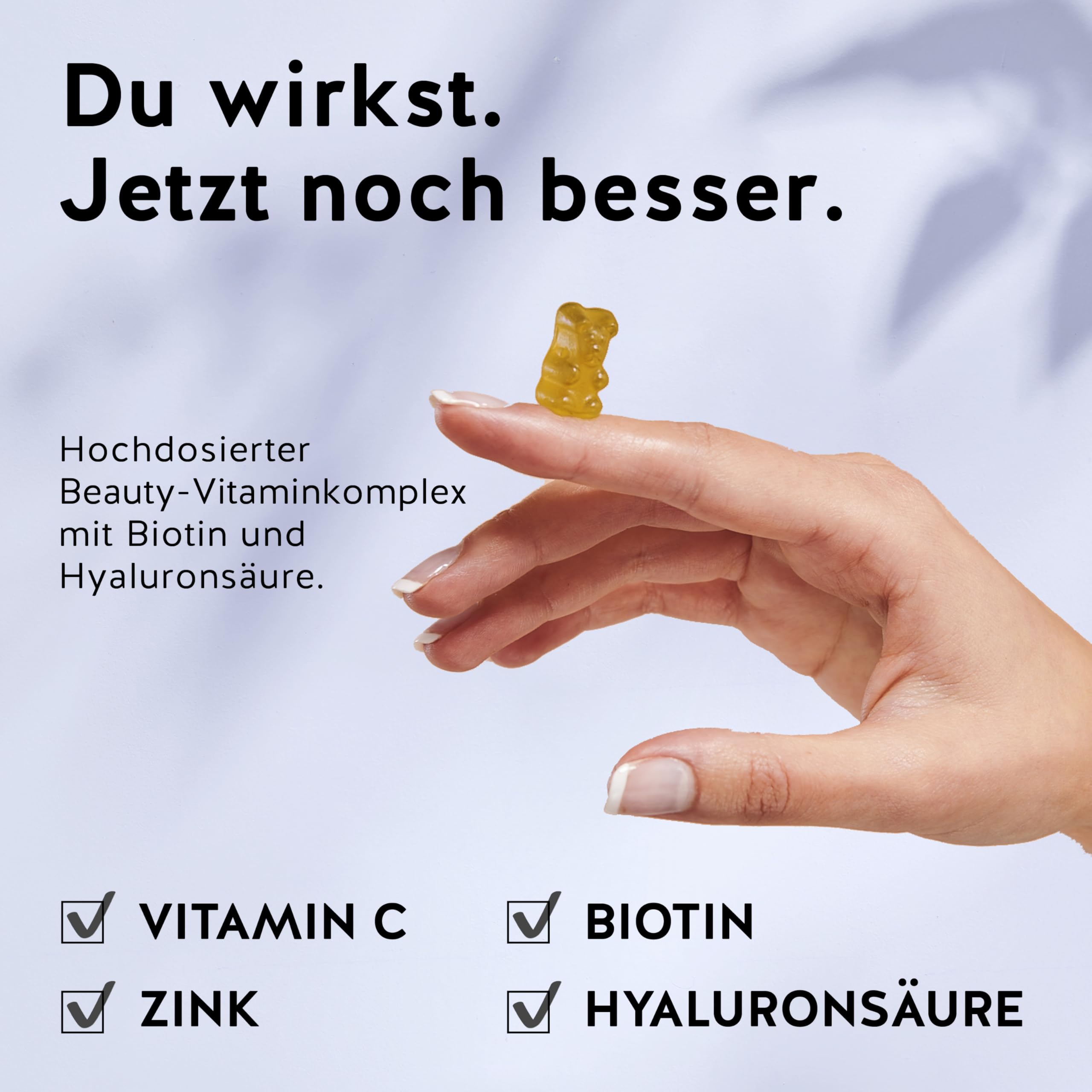 You Glow Girl Skin Vitamin Gummibärchen - mit 100mg Hyaluronsäure, Vitamin C, Zink, Biotin - 60 Stück – Zuckerfrei, Vegan – Bears with Benefits