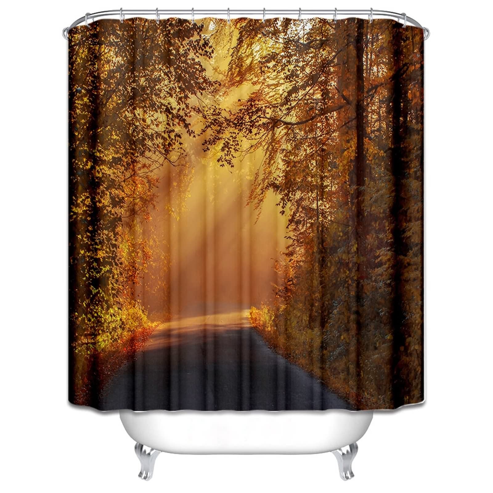 Gualiy Cortinas de ducha de poliéster, diseño de árboles otoñales y patas de garra para bañera, multicolor, 180 x 200 cm