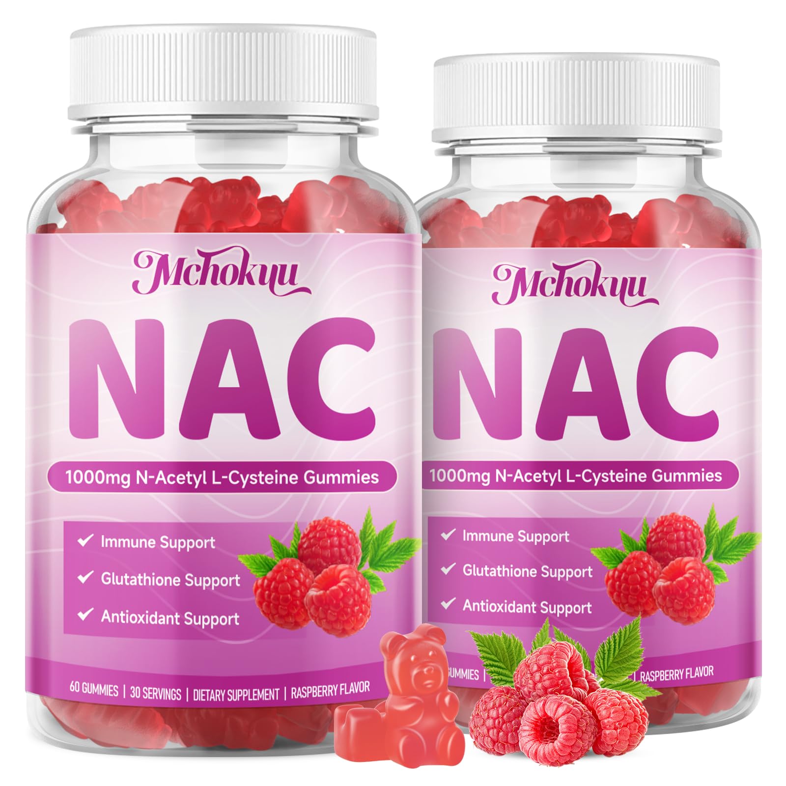 NAC Supplement N-Acetyl Cysteine 1000mg, 120 Gummies 60 Count (Pack of 2)
