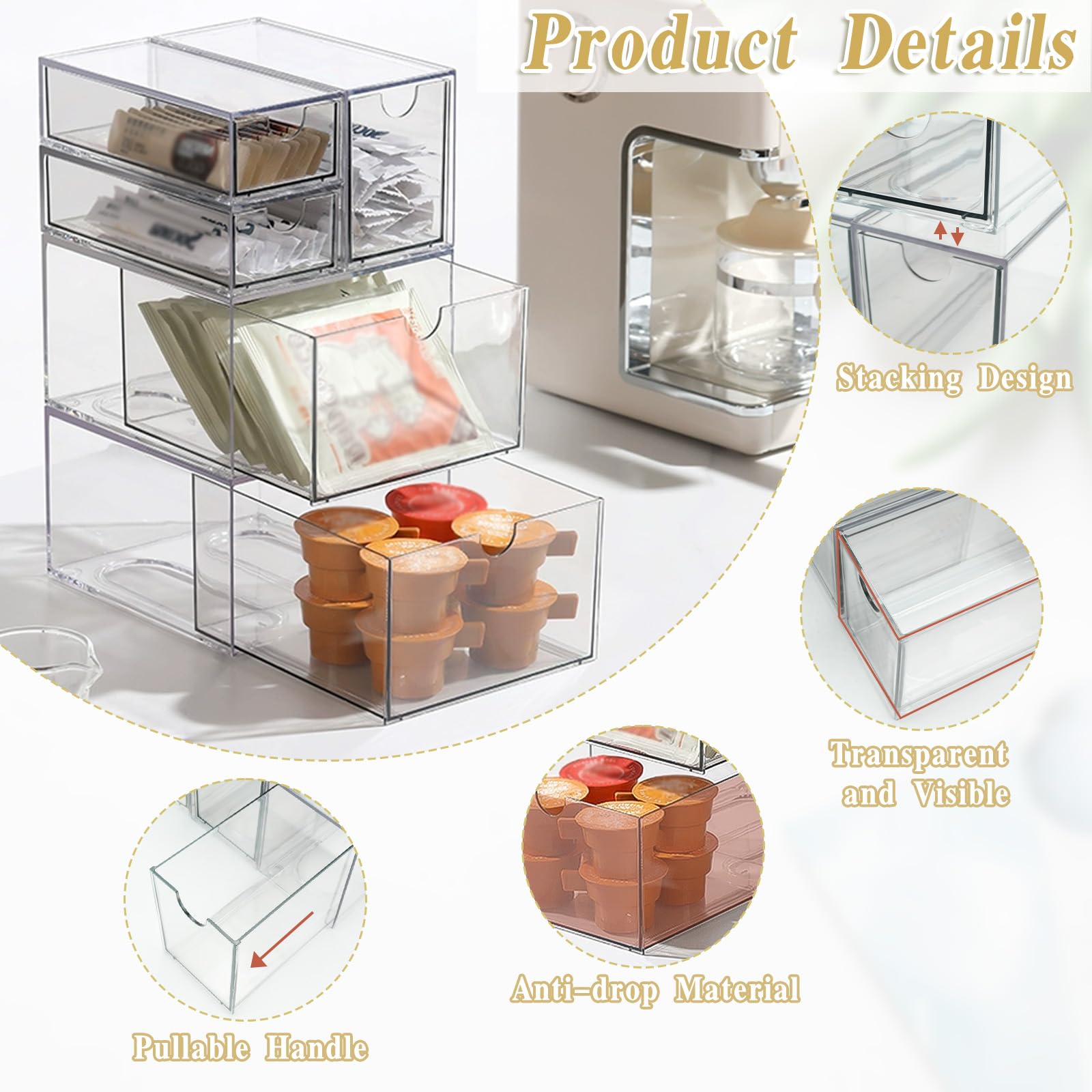 Jiayaus Desk Organizer with 10 Drawers, Clear Acrylic Makeup Organizer, Stackable Desktop Storage Box with Removable Drawer Suitable for Storing Cosmetics, Jewellery, Sunglasses and Office Supplies - Image 4