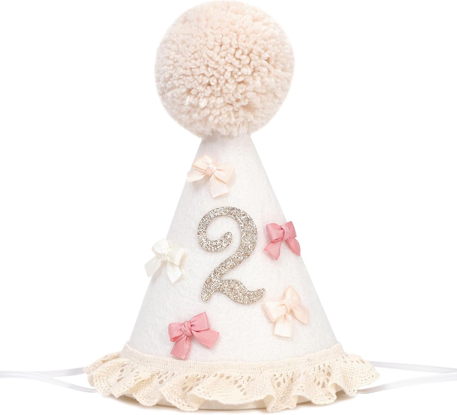 Bow 2nd Birthday Hat for Girls – Boho Birthday Crown, Baby Girl Pink Bday Party Hat, Bow Theme Decorations, Cake Smash Outfit (2nd birthday hat)