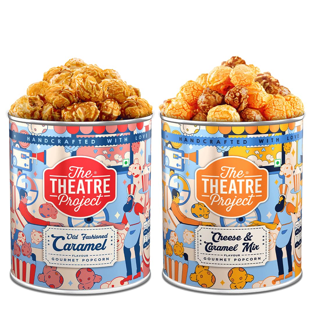Cheese & Caramel Popcorn Tin - Sweet & Savory Blend for Movie Nights, Gift for Special Occasions (Pack of 2, 200g)