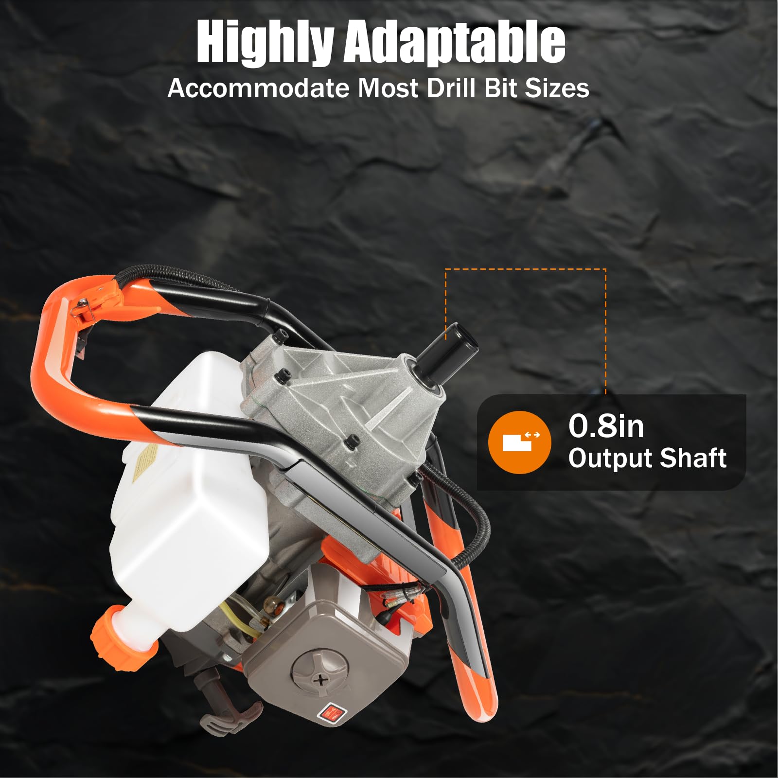 72cc Ahoyadora de gasolina, 2.3kw de 2 tiempos con 3 brocas (Ø100/150/200mm), ahoyadora de gasolina para tierras de cultivo, jardín y plantas | 0-300rpm | 1L de tanque