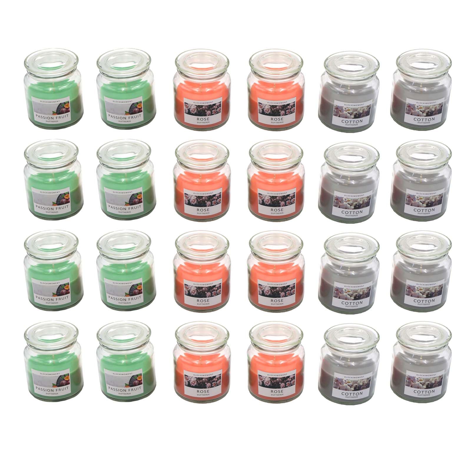 24 velas aromáticas en tarro de cristal, 3 aromas diferentes
