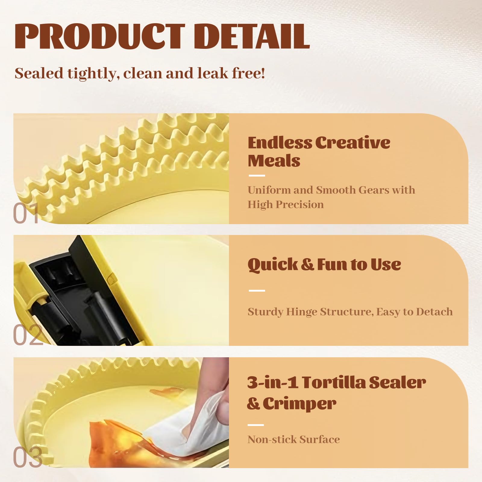 3-en-1 Prensa de Tortillas, Sellador de Tortillas Desmontable de 15,2–20,3–25,4cm, Quesadillera, Prensa para Empanadas, Amarillo & Negro