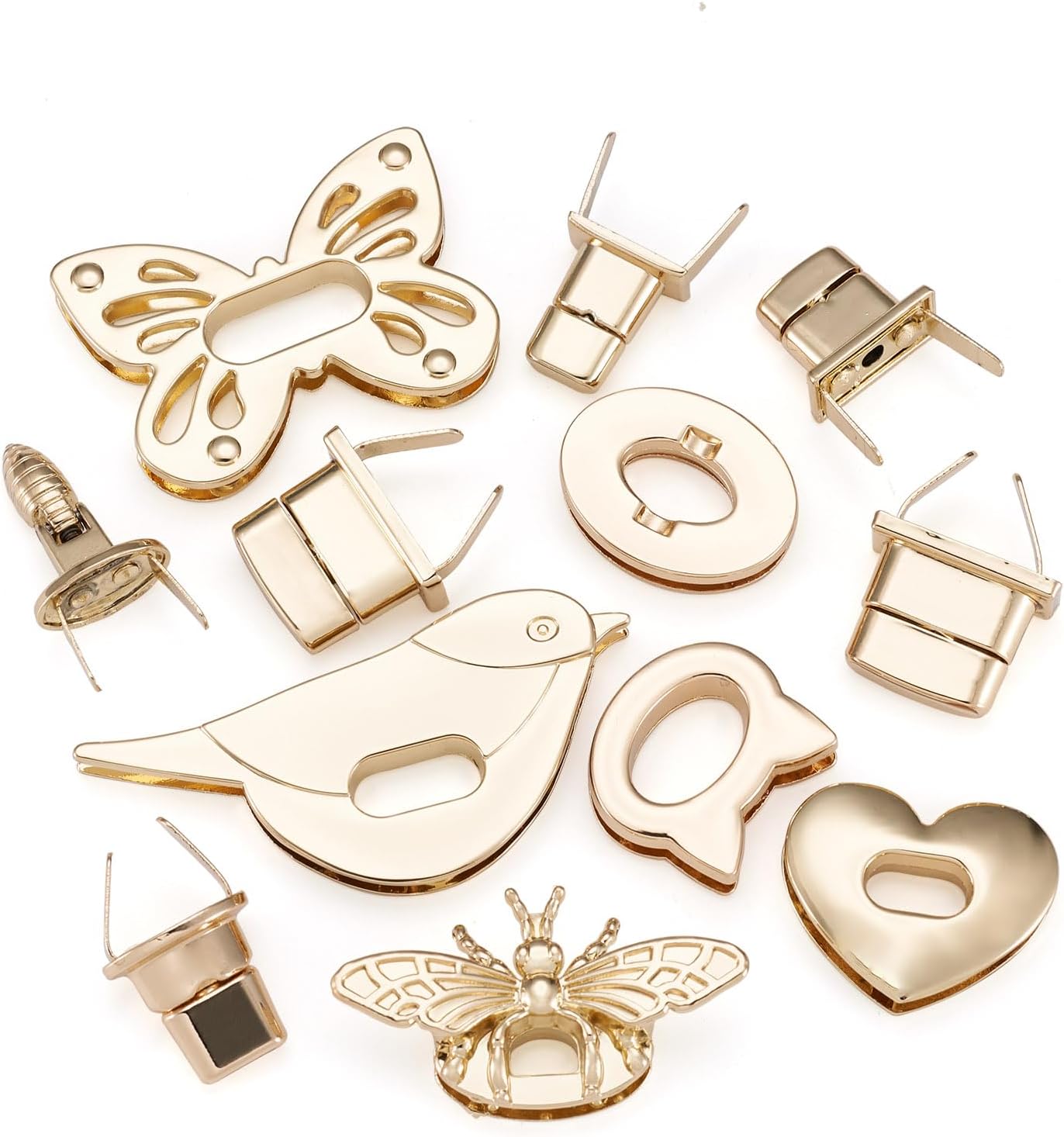 Craftdady 6 Sets Purse Turn Lock Clutches Closures Bees Butterfly Bird Cat Oval Heart Purse Twist Lock Handbag Bag Hardware Accessory
