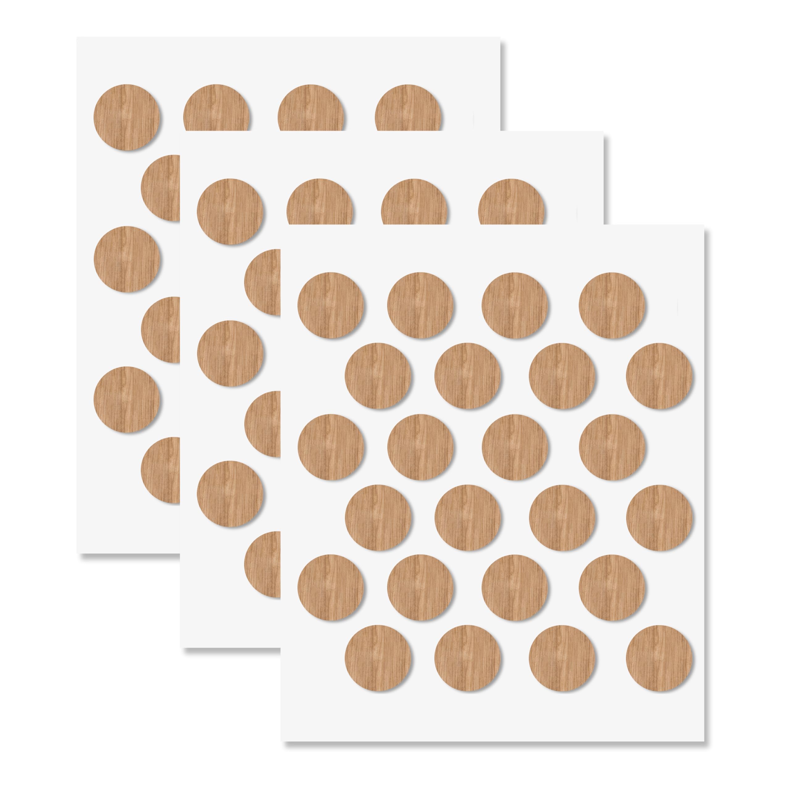 Oak Self-Adhesive Screw Hole Stickers - 72 pcs. 0.79 inch / 20 mm Peel Stick Dust Proof Tape, Water Resistance PVC Caps for Wood Cabinets, Furniture, Drawer, Wardrobe, Kitchen, Table