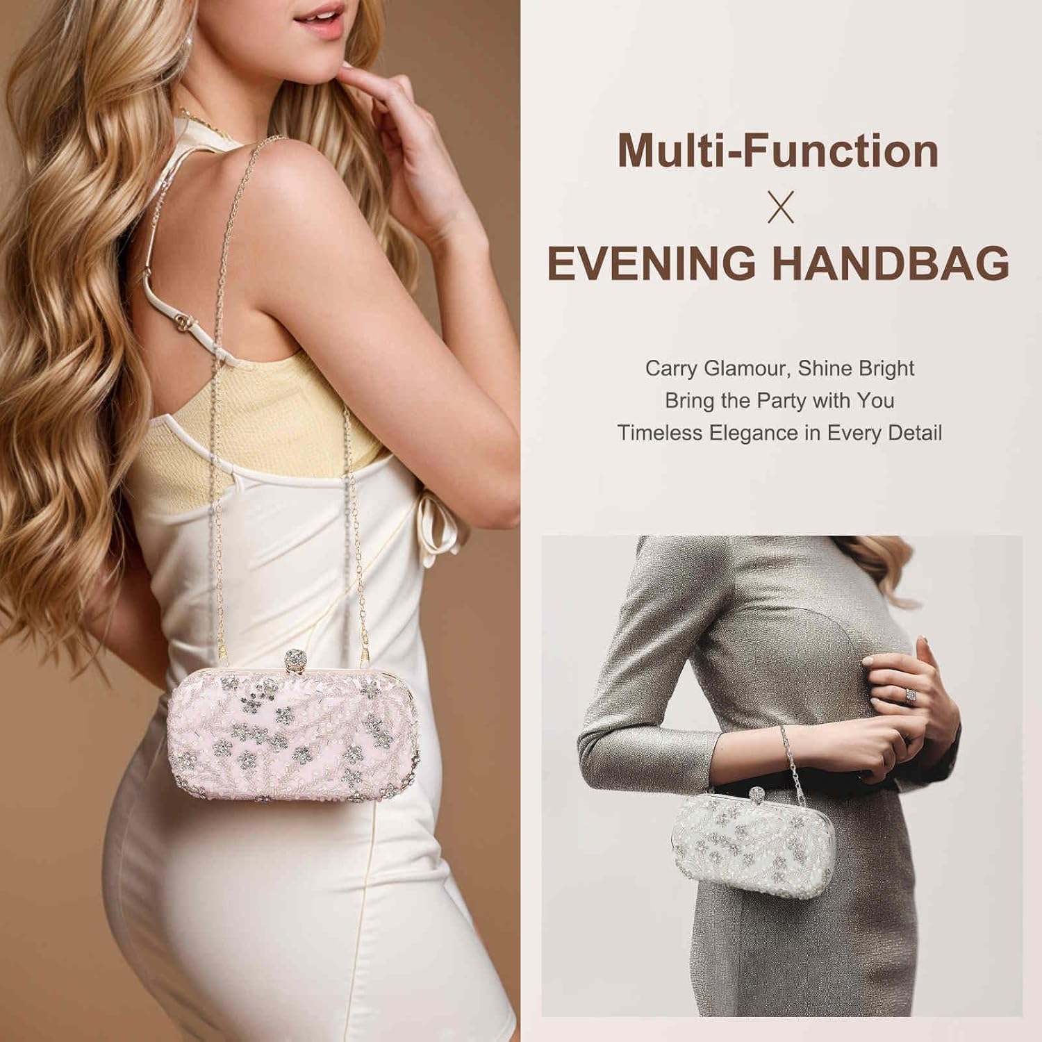 DTGN Evening Bags Clutch Purses for Women Formal, Bridal Purses Rhinestone Handbags Shoulder Bag with Chain Sparkly