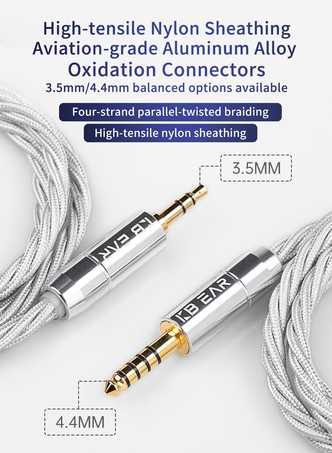 1.2 Meter 2 Pins In Ear Monitor Cable CCA CRA IEM Extension Headphone Cable Cords For EDX PRO/Castor/KZ ZS10 PRO/ZAR/ZAX/ZAS/AS16/ZSNPRO, CCZ 4N OFC Silver-Plated Wire (Inky, 2Pins, 3.5mm Plug - View #3