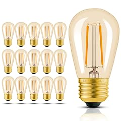 Hizashi 15 Pack S14 Replacement Light Bulbs 2W 25 Watt Outdoor Edison Bulbs Dimmable E26 Base Amber 2200K