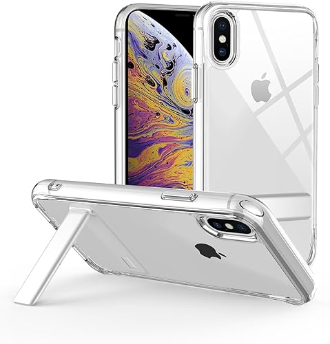 Funda para iPhone X con soporte transparente, iPhone Xs con soporte, funda transparente fina para iPhone X, 5.8 pulgadas