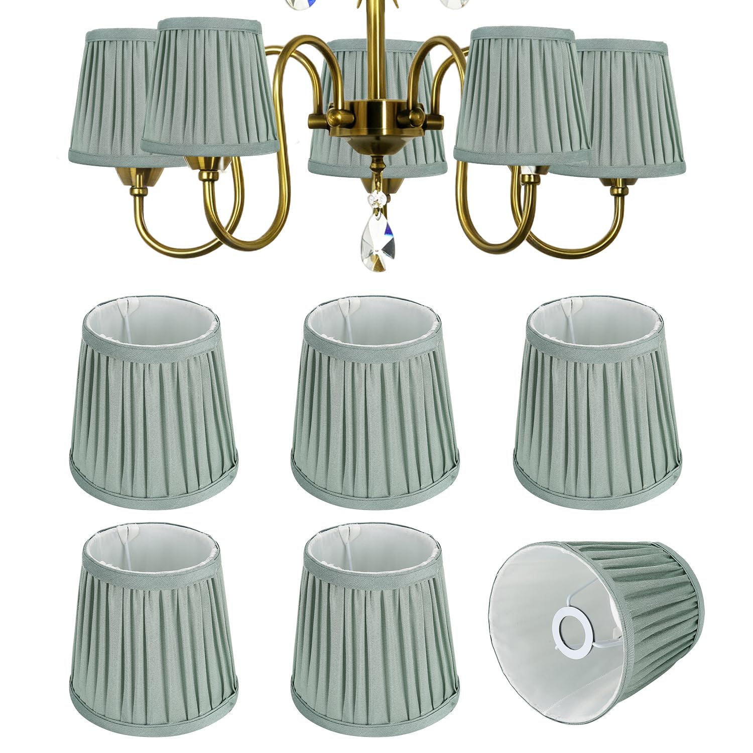 6Pcs Chandelier Lampshade, E14 Modern Fabric Lampshades Wall Light Clip on Pleated Pendant Lamp Shade for Home Decoration