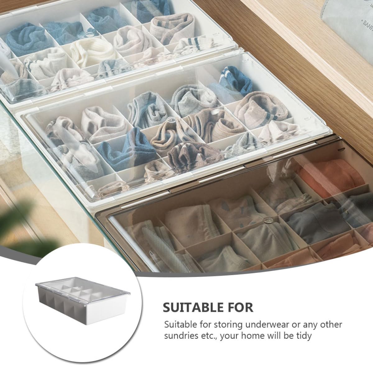 GLEAVI Scatola Portaoggetti per Griglie Multiple Organizer per Cassetti Coperchio Contenitore Classificato per Calzini e Intimo per Camera da Letto e Armadi