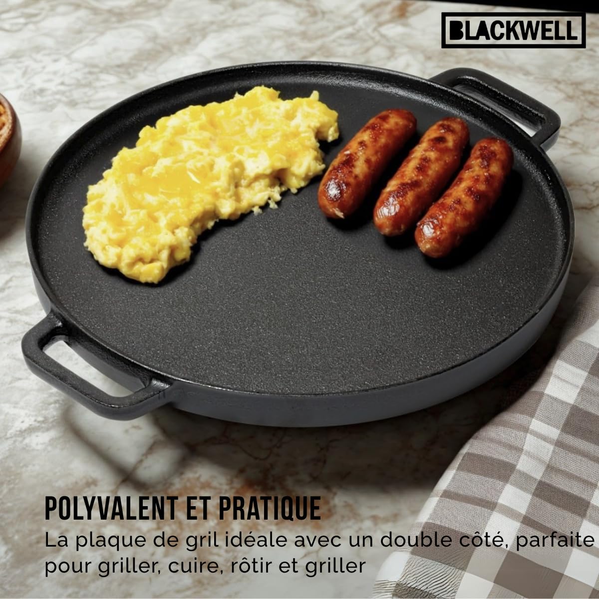 Plaque de cuisson Blackwell BBQ en fonte noire ø 30 cm - Sans revêtement antiadhésif 2 côtés