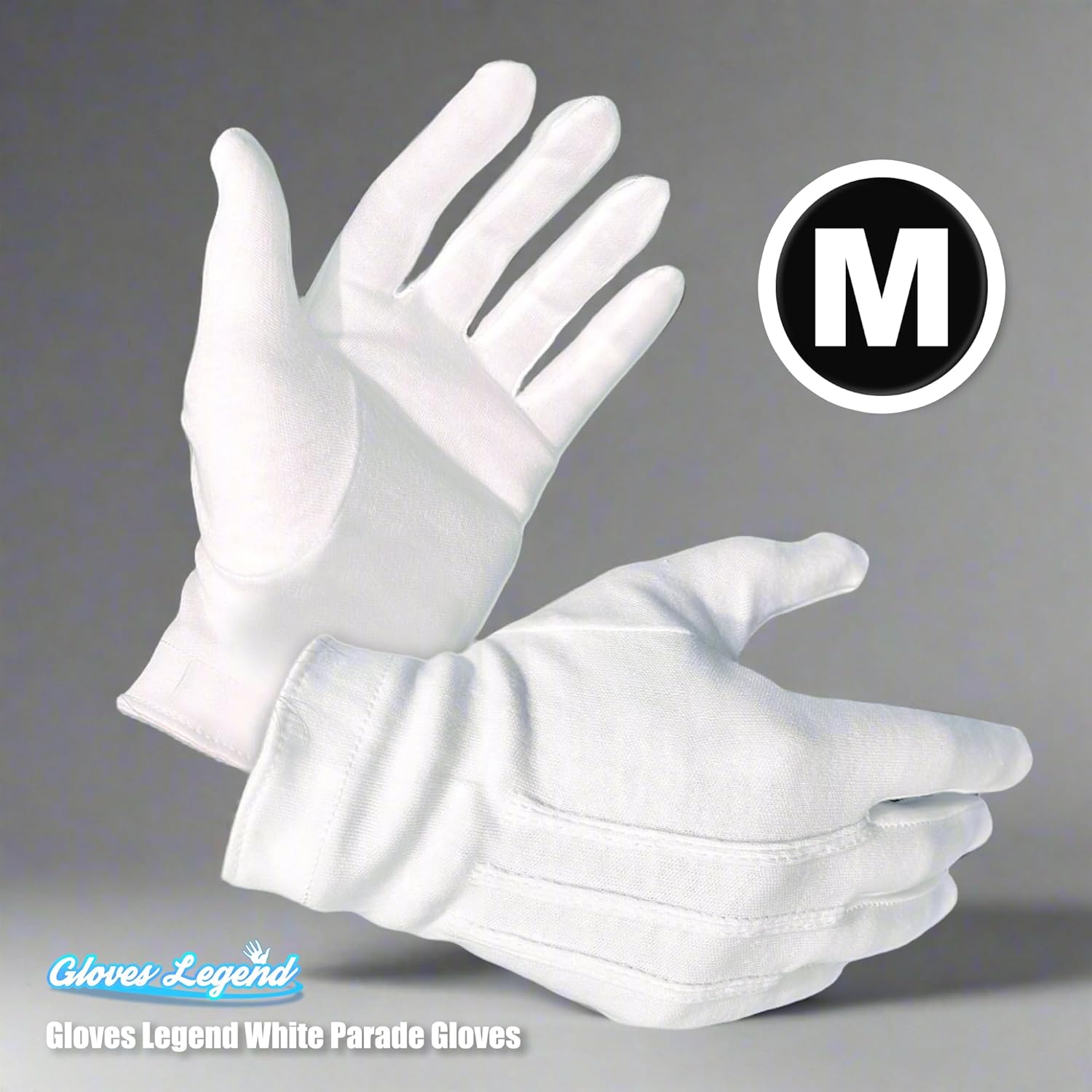 White Cotton Parade Gloves for Marching Band, Parade, Cosplay Costume, and Formal Attire 100% Cotton S, M, XL - Image 2