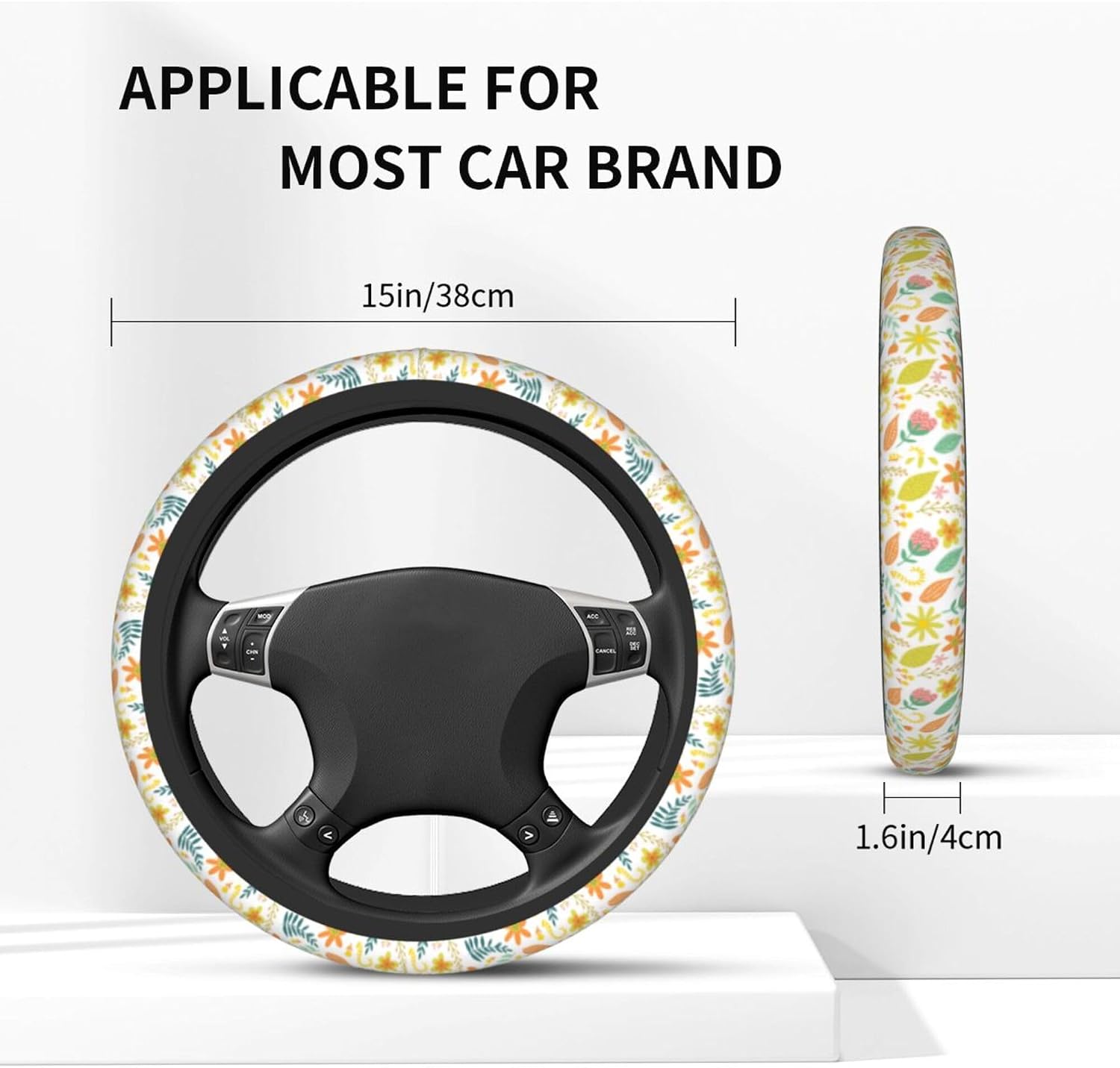 Steering Wheel Cover Flower Bohemian 15in + 2 Cup Coasters image 2