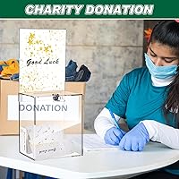 Vista 6 de Teling Caja de donación de acrílico alta de 2 piezas con placa de bloqueo y letrero de 6.7 x 5 x 8 pulgadas, caja de sugerencias segura y 200