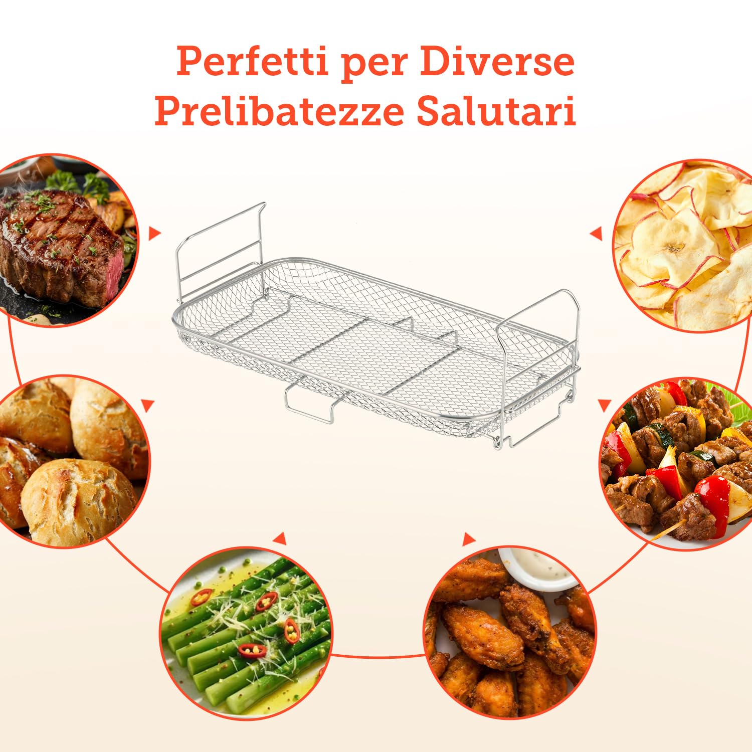 COSORI Griglia per Arrostire per 10 Litri Dual Blaze TwinFry, Accessori per Friggitrice ad Aria, Roasting Rack, Accessori per Forno, Microonde, Vapore, 36,8 * 18,8 * 11,6 (4,6) cm, Altezza Regolabile