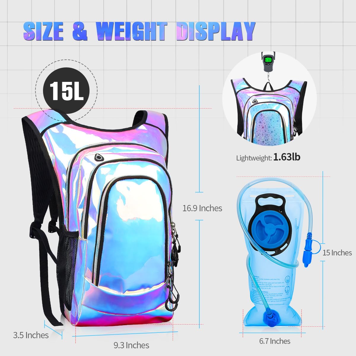 Zaino per idratazione, festival rave, con sacca idrica da 2 l, zaino per rave Hydropack Hydro per escursionismo, ciclismo