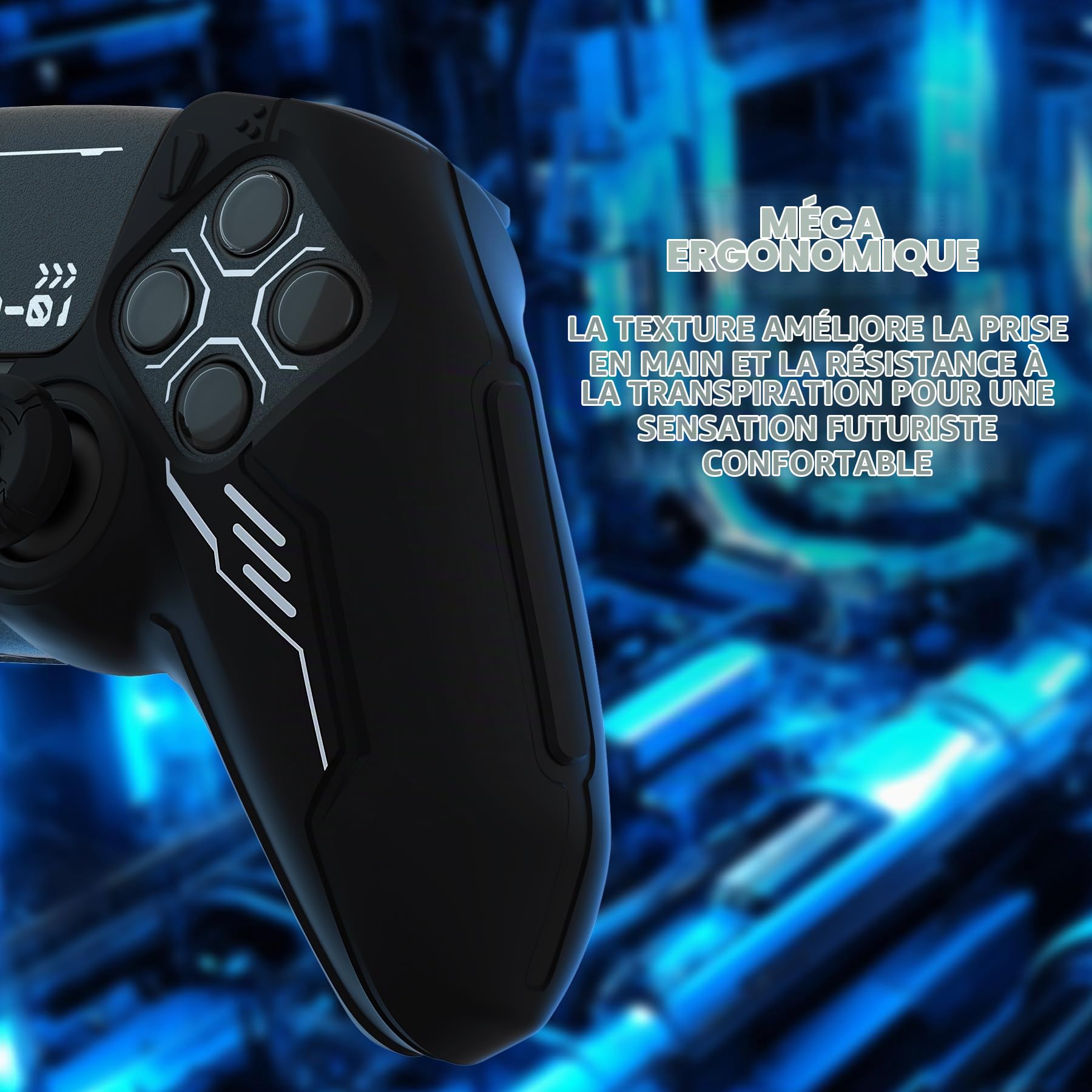 PlayVital Coque Manette pour ps5 Housse Protection Silicone pour ps5 Controller avec 2 Capuchons Joystick et 6 Autocollants,Cover Grip Compatible avec Station de Charge-Noir