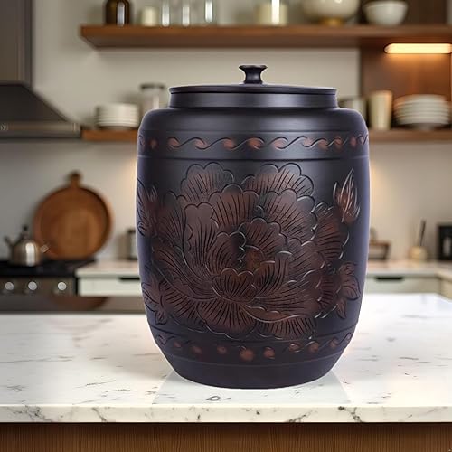 Miniatura 6 de Contenedor de arroz de cerámica Dispensador de grano de cerámica con tapa hermética Organización de contenedores de almacenamiento de China negra
