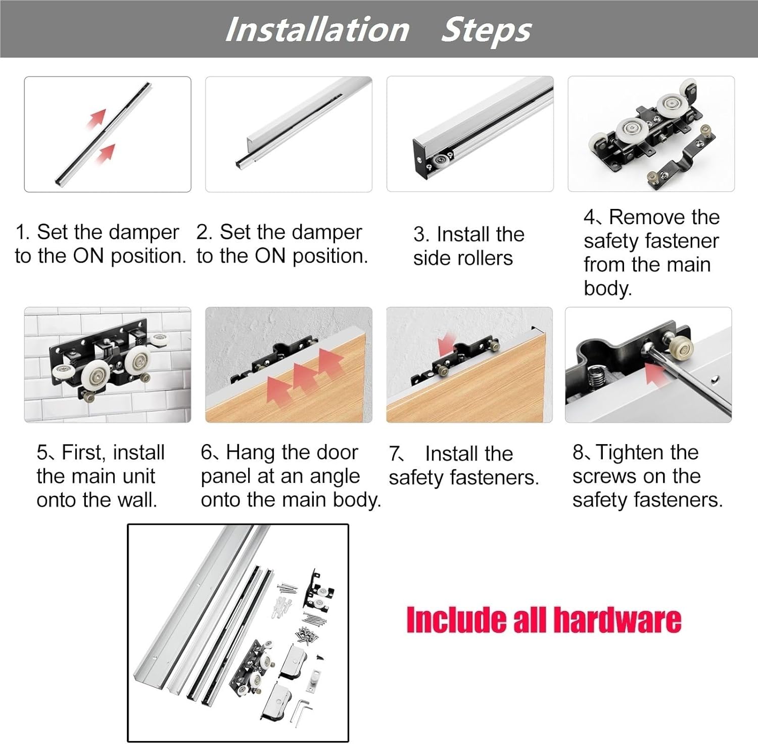 36 32 38 40 42" Concealed Sliding Barn Door Hardware Kit,Heavy Duty Hidden Barn Door Track System for Interior Wooden Doors, Quiet Smooth Slide Cut to Size(L-36.2in/92cm)