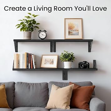 BAYKA Wall Mounted Floating Bathroom Shelves, Wood Floating Wall Shelf for Bathroom Essentials & Decor, Small Space-Saving Display & Organizer(Black,Set of 3)