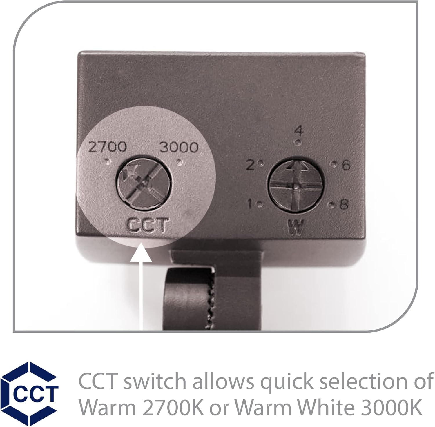 Close-up of CCT dial on WAC Mini Wall Wash Light