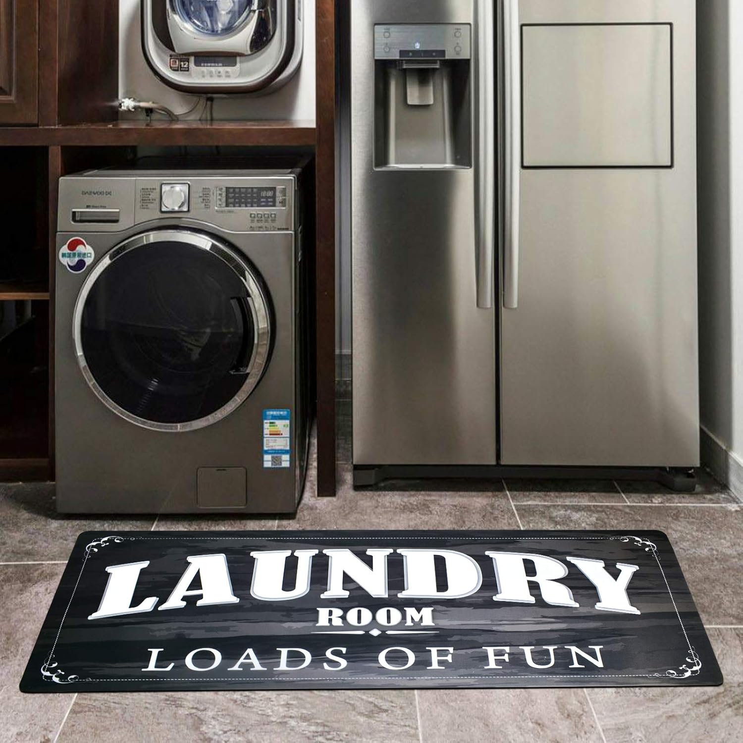 USTIDE Black White Laundry Room Rug Runner, Farmhouse Laundry Foam Mats for Washroom Bathroom Non Skid Laundry Mats, Kitchen Mat, 20x48, Loads of Fun Decor: Home & Kitchen