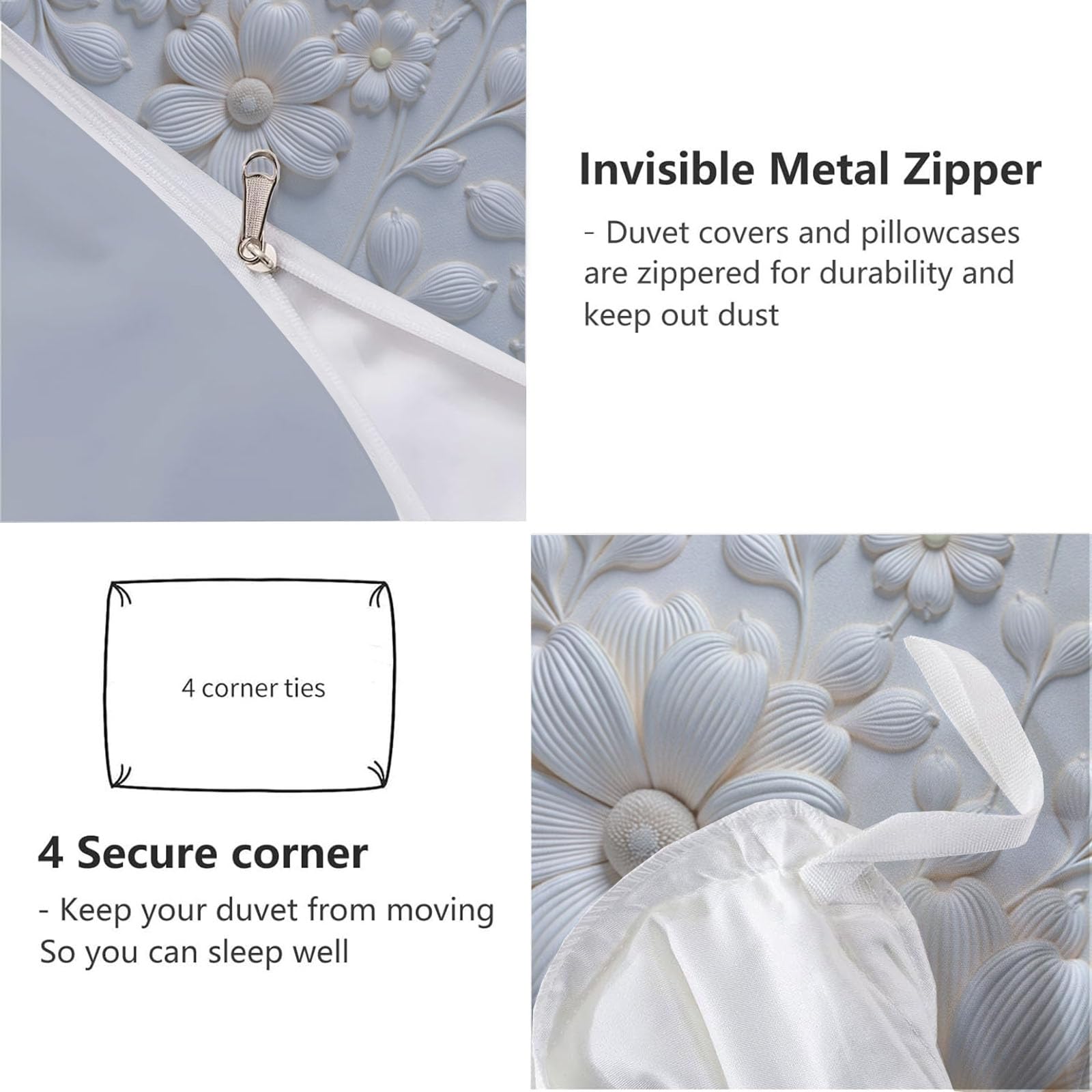 Copripiumino Matrimoniale Fiori Che Sbocciano, Set di Biancheria da Letto Microfibra 3 Pezzi, Parure Copri Piumino 260x240CM e 2 Federa 50x75, Beige Copritrapunta con Cerniera