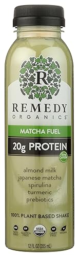 Remedy Organics Proteína  Matcha Fuel 12 onzas líquidas  Batidos de proteínas a base de plantas, listos para beber  Orgánico, sin gluten, sin