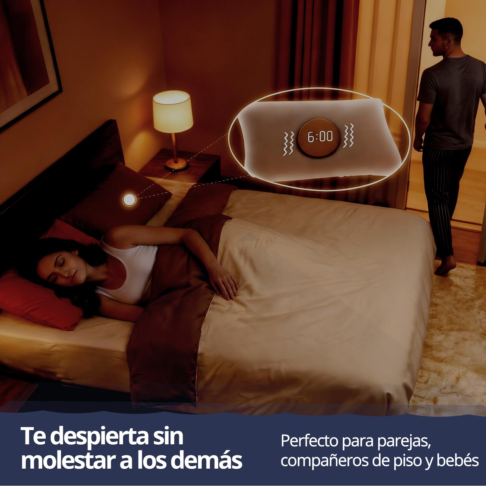 REACHER Despertador vibratorio para dormilones, Despertador Fuerte para Dormitorio, Alarma vibratoria bajo la Almohada, atenuación automática, sin Cables y Recargable, Ideal para sordos