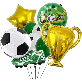 Catelves Set of 10 Football Balloons - 2026 World Cup Decoration with Foil Balloons Football Shoe Trophy Star Latex Balloons Football for Birthday Decoration Boy Fan Party World Cup Accessories