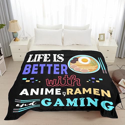 Miniatura 4 de Manta de fideos ramen, Life is Better with Gaming Ramen Anime Regalos para niños y hombres, suave y ligera, edredón de forro polar de felpa de 60 x