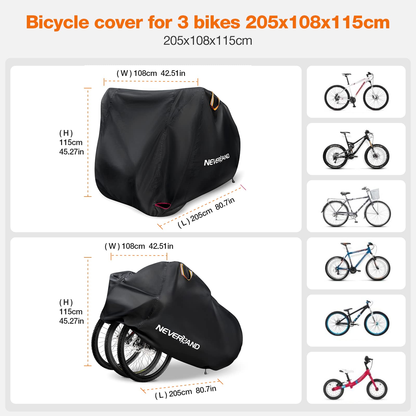 Housse Vélo NEVERLAND - 210D Oxford Imperméable, 205x108x115cm, Bandes Réfléchissantes