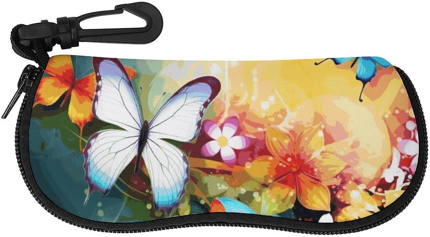 Colorful with Butterfly Glasses Case for Women, Sunglasses Storage Pouch