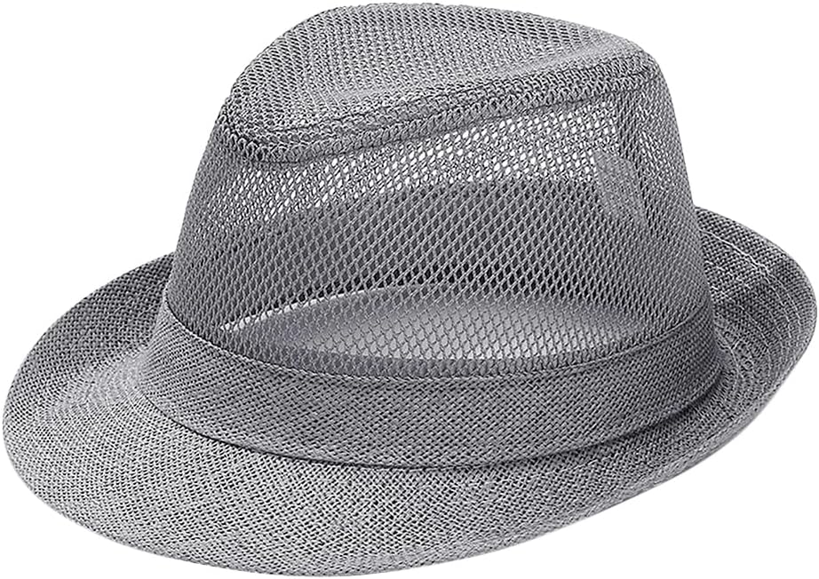 Men Straw Fedoras Summer Trilby Hat Vintage Mesh Panama Sun Hat Short Brim Beach Travel Hat British Jazz Hat Outdoor Bucket