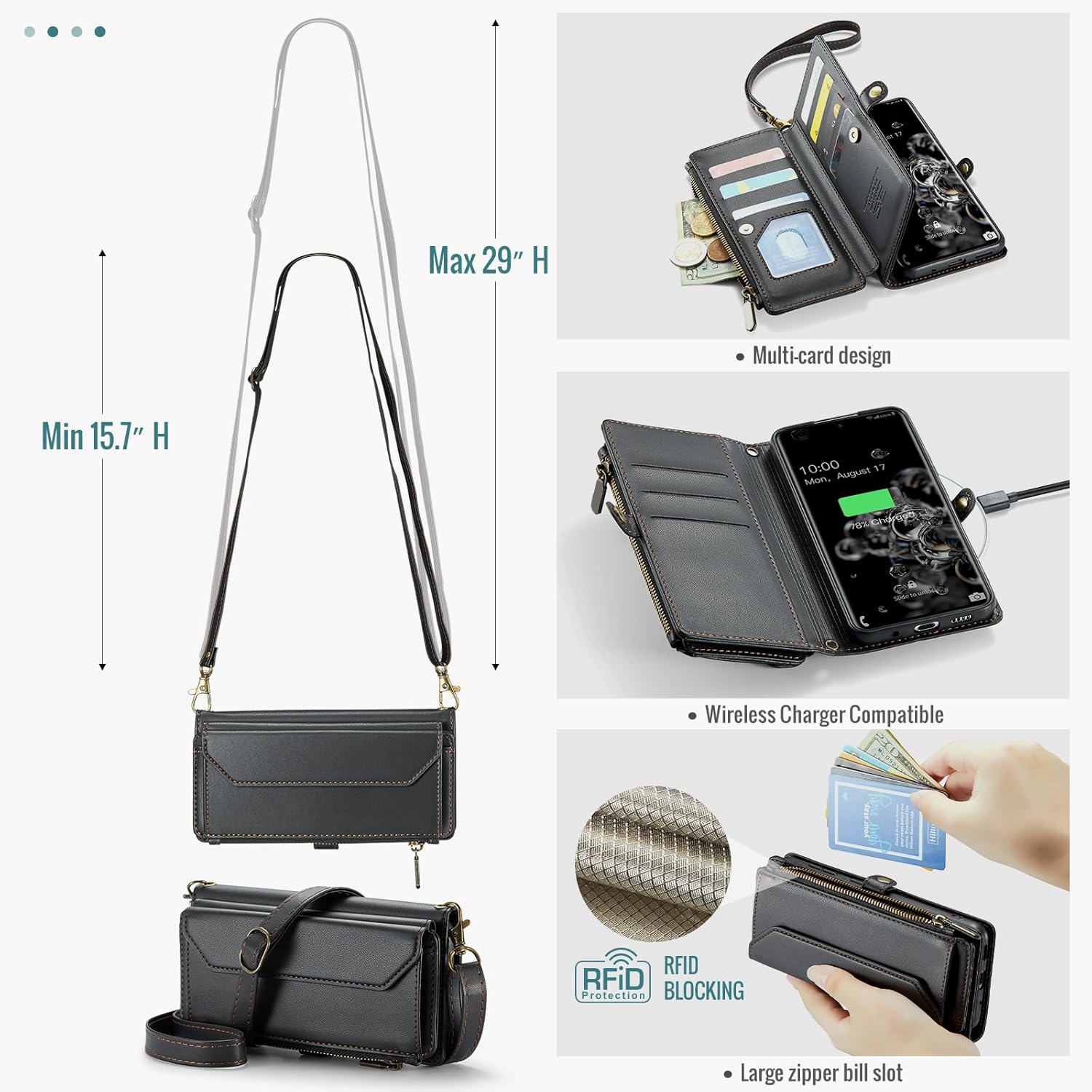 Asuwish Phone Case for Samsung Galaxy S20 Ultra 5G Zipper Wallet Cover with Tempered Glass Screen Protector and Flip RFID Blocking Card Holder Cell S20ultra 20S S 20 A20 S2O 20ultra G5 Women Men Black