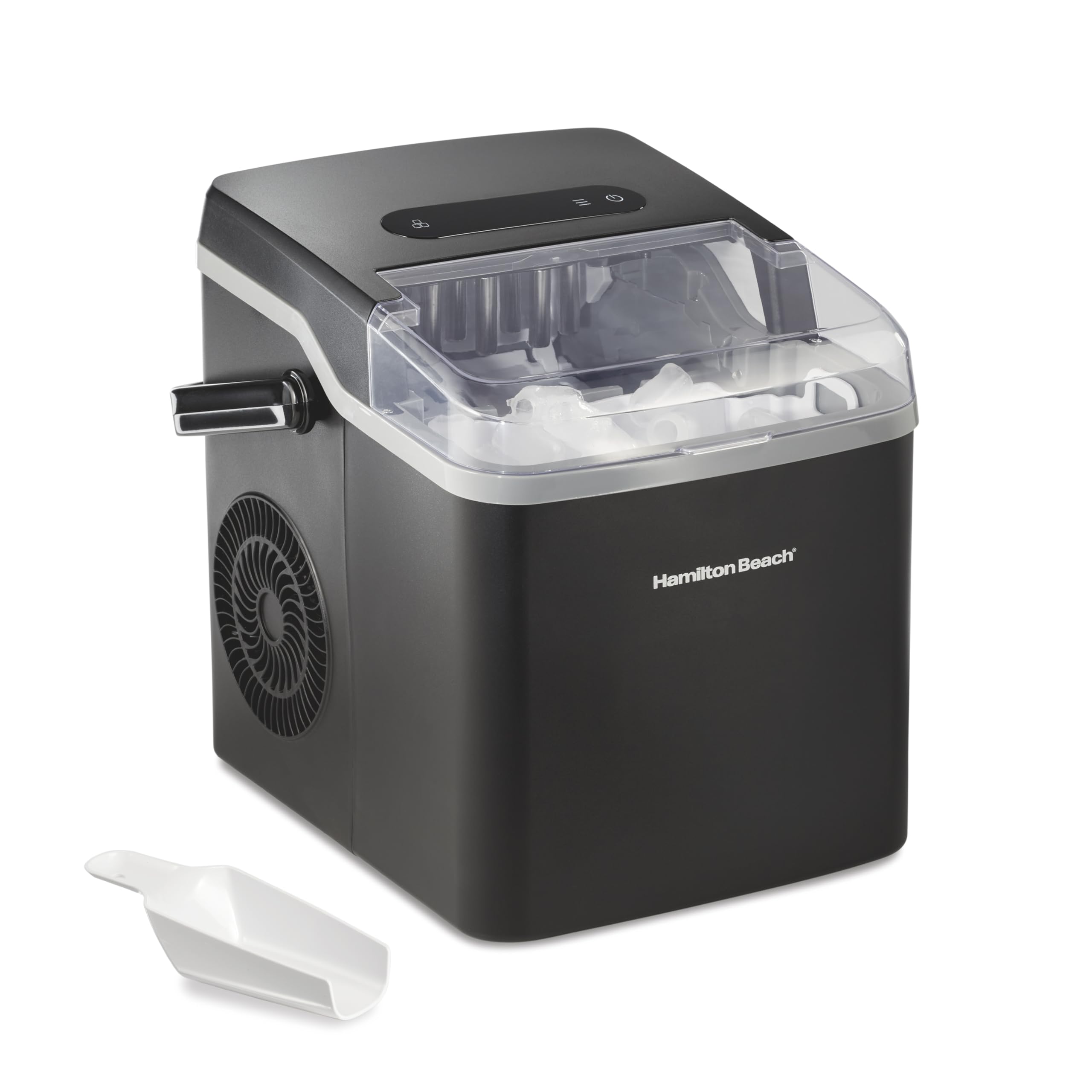 Hamilton Beach Portable Bullet Countertop Ice Maker Machine, Makes 26 Lbs/Day, 9 Cubes Every 6 Minutes, Self-Clean Function, for RV, Office, Kitchen, Dorm, Makes 2 Sizes, Black (86151)